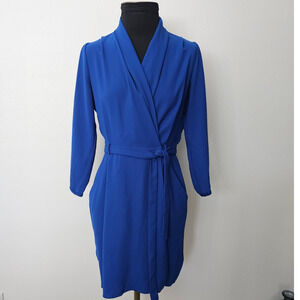 EUC Wilfred Aritzia Women's Franca Wrap Royal Blue Mini Dress w/Pockets  2